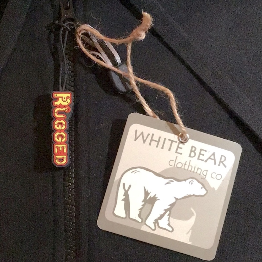 White Bear Hoodie with Custom “Rugged” Zipper Pull